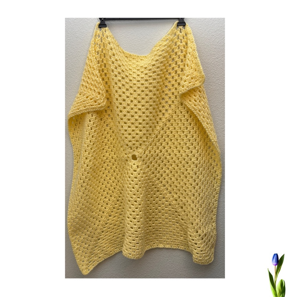Handmade Crochet Baby Blanket Yellow New 43”X 45”